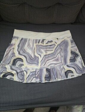Women's Marble-Print Ruffle Hem Skirt - White Waistband